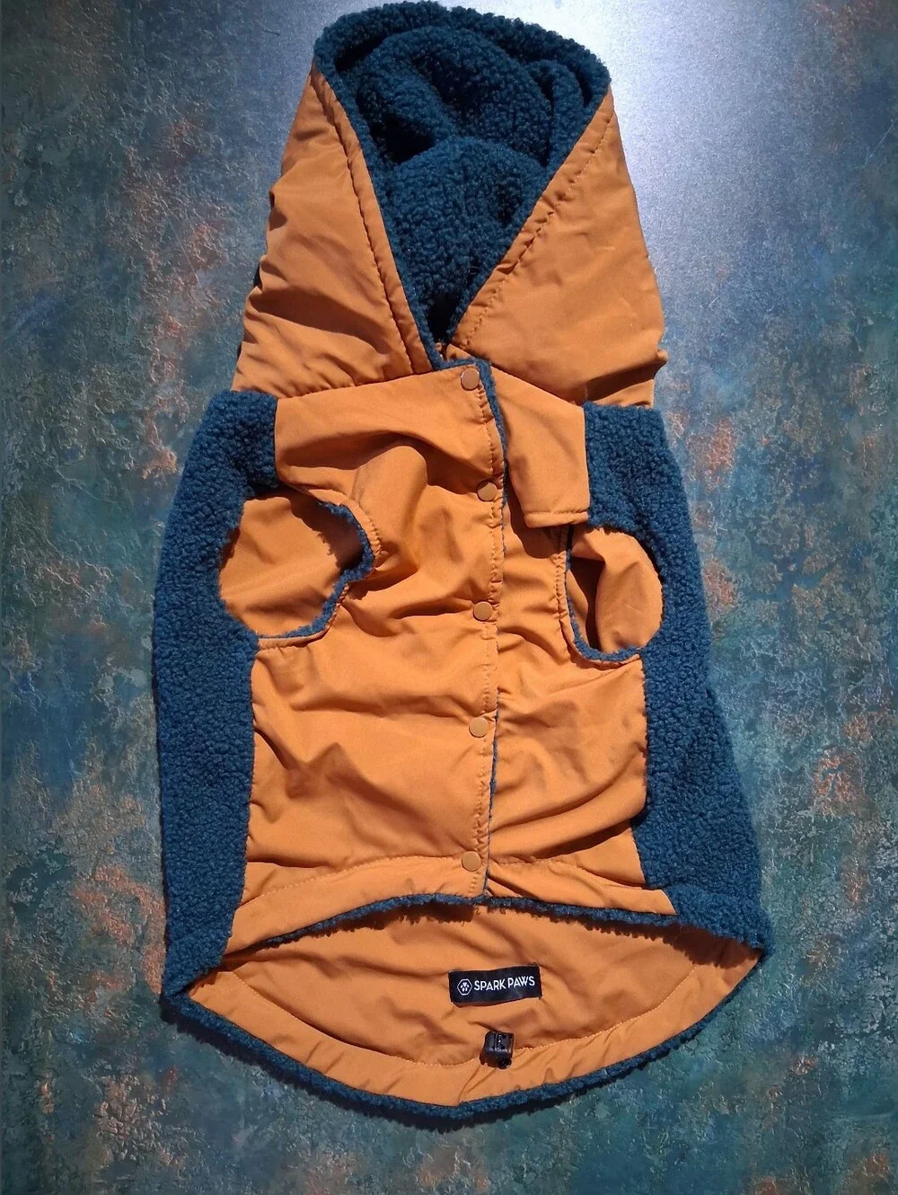 Spark Paws Reversible Sherpa Dog Coat in Green and Orange